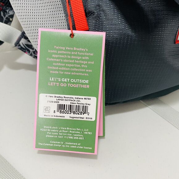 Vera Bradley + Coleman Large Daypack 22L Hydration Outdoor~Eden Paisley Gray NWT